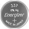 Bateria z napisem '337', '0% Hg', 'Energizer', '+', 'Wyprodukowano w Japonii' wskazująca, że jest to bezrtęciowa bateria guzikowa Energizer.
