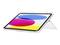 Tablet z jasnym wyświetlaczem i kolorowymi kształtami w odcieniach niebieskiego, różowego i żółtego, ustawiony skośnie na białym tle.
