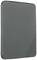 Zamknięte, szare etui ochronne do tabletu, stojące pod kątem prostym, o prostym designie i minimalnej teksturze.