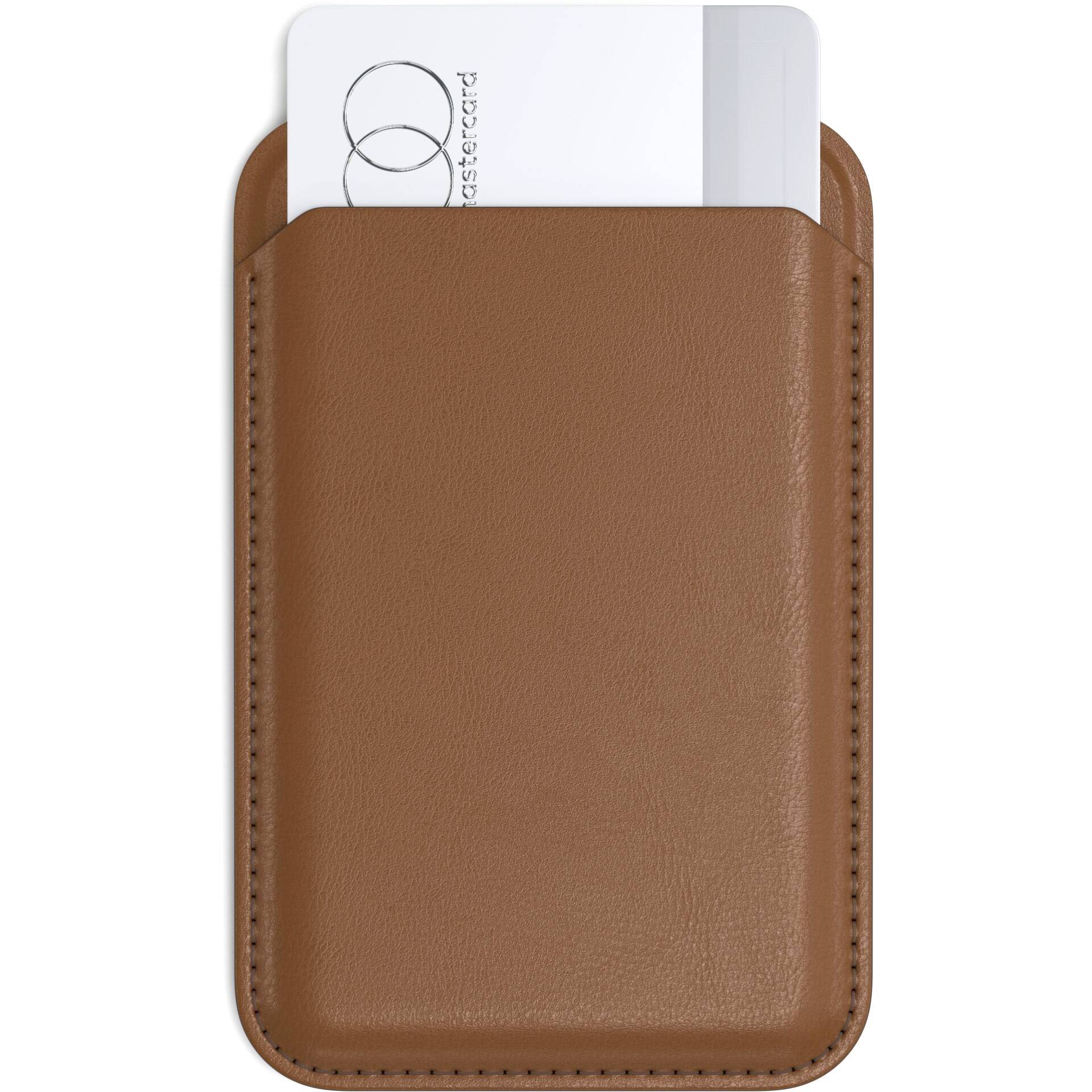 Brązowa torba skórzana zawiera prawie całkowicie wssuniętą kartę kredytową.