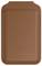 Brązowe etui skórzane, prostokątne, z zaokrąglonymi narożnikami.