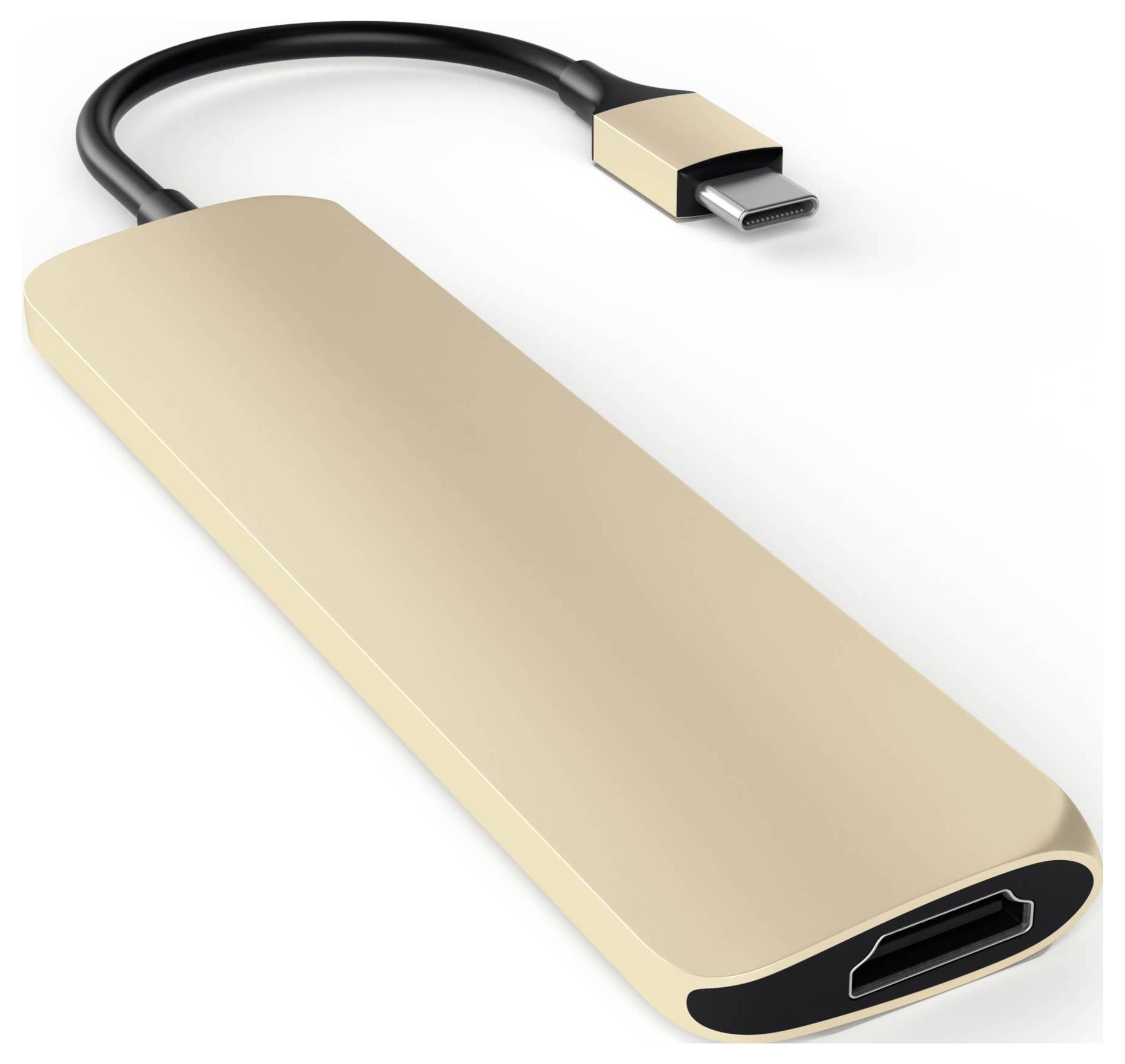 Adapter USB-C w kolorze beżowym, przeznaczony do złączy HDMI, służy do połączenia urządzeń z różnymi interfejsami.