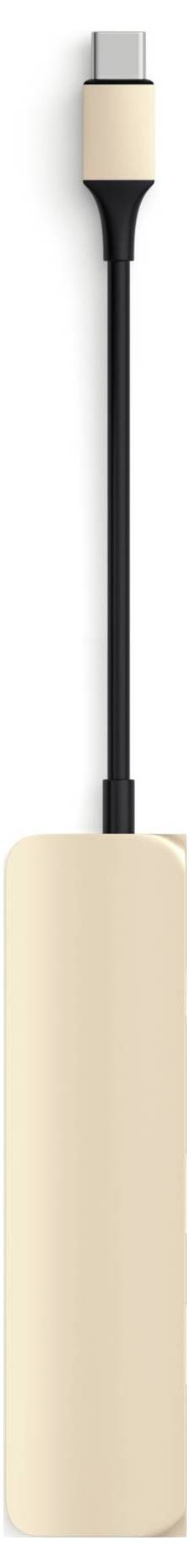 Adapter USB-C na audio z czarnym przewodem i beżową obudową, służący do podłączania słuchawek do urządzeń bez gniazda słuchawkowego.