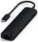 Czarny hub USB-C z wieloma portami, w tym Ethernet, USB i HDMI. Idealny do rozbudowy złączy laptopa.