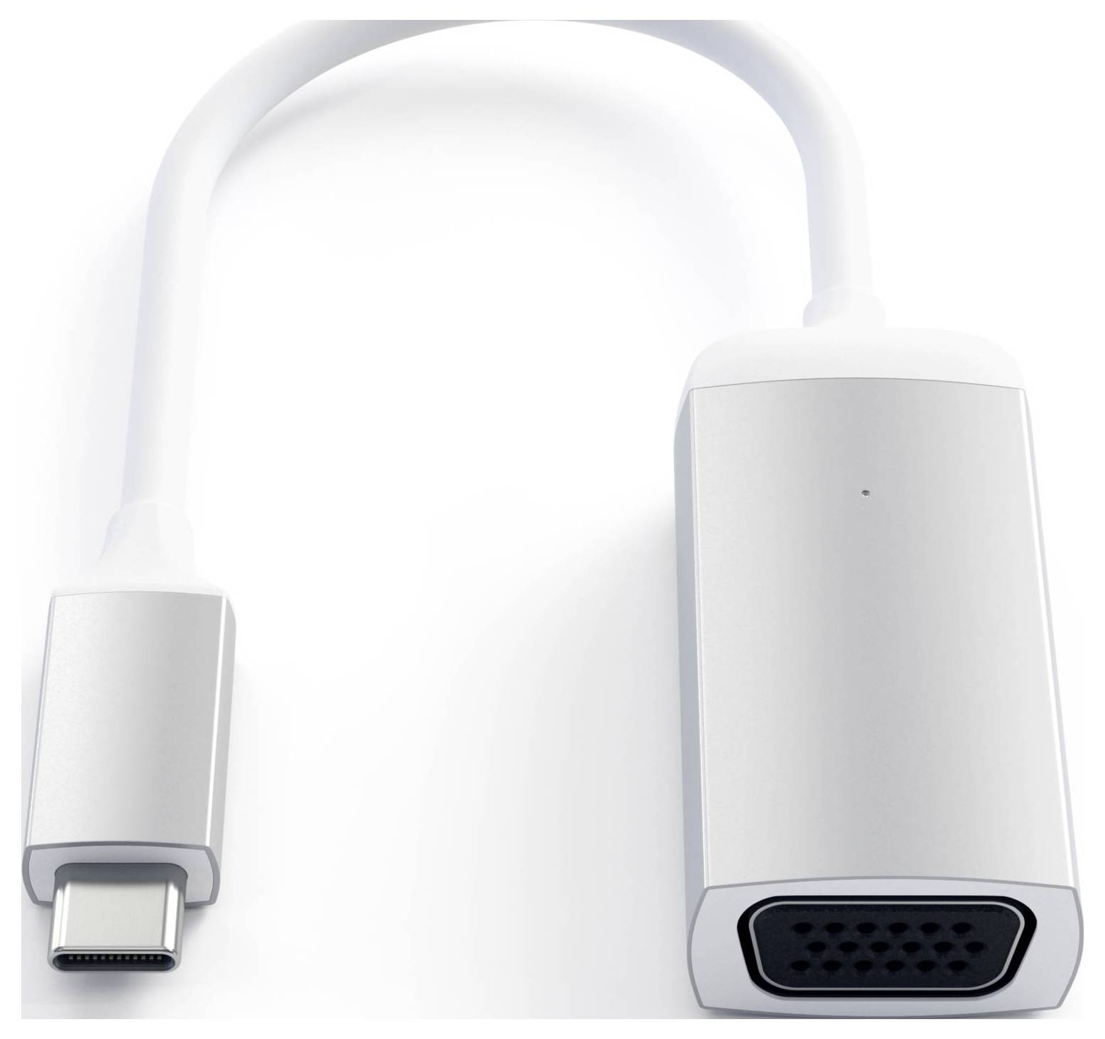 Adapter USB-C na VGA, który łączy komputer z monitorem lub projektorem obsługującym złącze VGA.