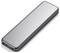 Prostokątne, srebrne urządzenie o zaokrąglonych rogach, prawdopodobnie przenośna ładowarka lub nośnik pamięci.