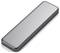Prostokątna, srebrna metalowa obudowa, prawdopodobnie zewnętrzny dysk twardy lub SSD, z zaokrąglonymi narożnikami.