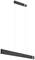 Lampa wisząca o smukłej, prostokątnej formie w kolorze czarnym i srebrnym, zawieszona na dwóch cienkich linkach; o nowoczesnym i minimalistycznym wyglądzie.