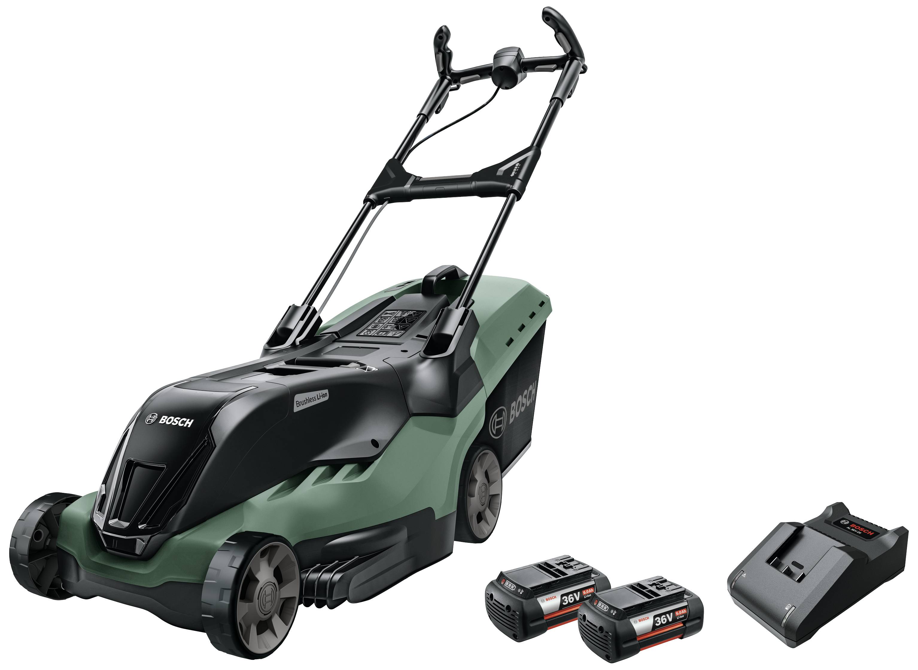 Bosch Home and Garden Advanced ROTAK 36-950, B-Ware akumulatorowy Kosiarka B-Ware (uszkodzony / brakujące opakowanie) zaw. 2 akumulatory, zaw. ładowarkę 36 V Maksymalna szerokość cięcia 440 mm Pasuje do 950 m²