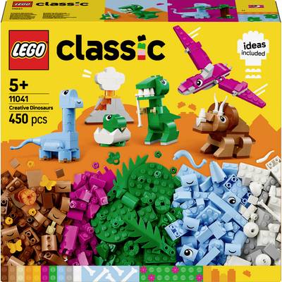 Zestaw klocków LEGO 'Kreatywne Dinozaury' z 450 elementami, zawierający inspiracje budowlane. Zawiera kolorowe klocki do tworzenia modeli dinozaurów. Dla dzieci od 5 lat.
