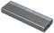 Metalowe, prostokątne obudowa o żebrowanej strukturze, prawdopodobnie przeznaczona dla zewnętrznego dysku twardego lub dysku SSD, z portem USB-C.