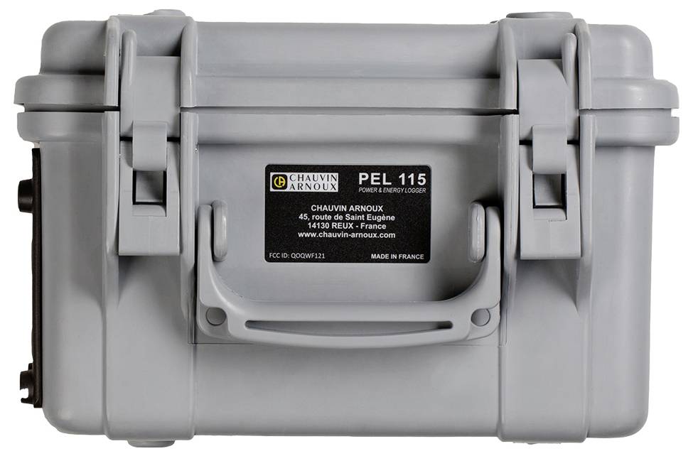 Szary plastikowy kuferek z uchwytem i etykietą 'PEL 115' firmy Chauvin Arnoux.