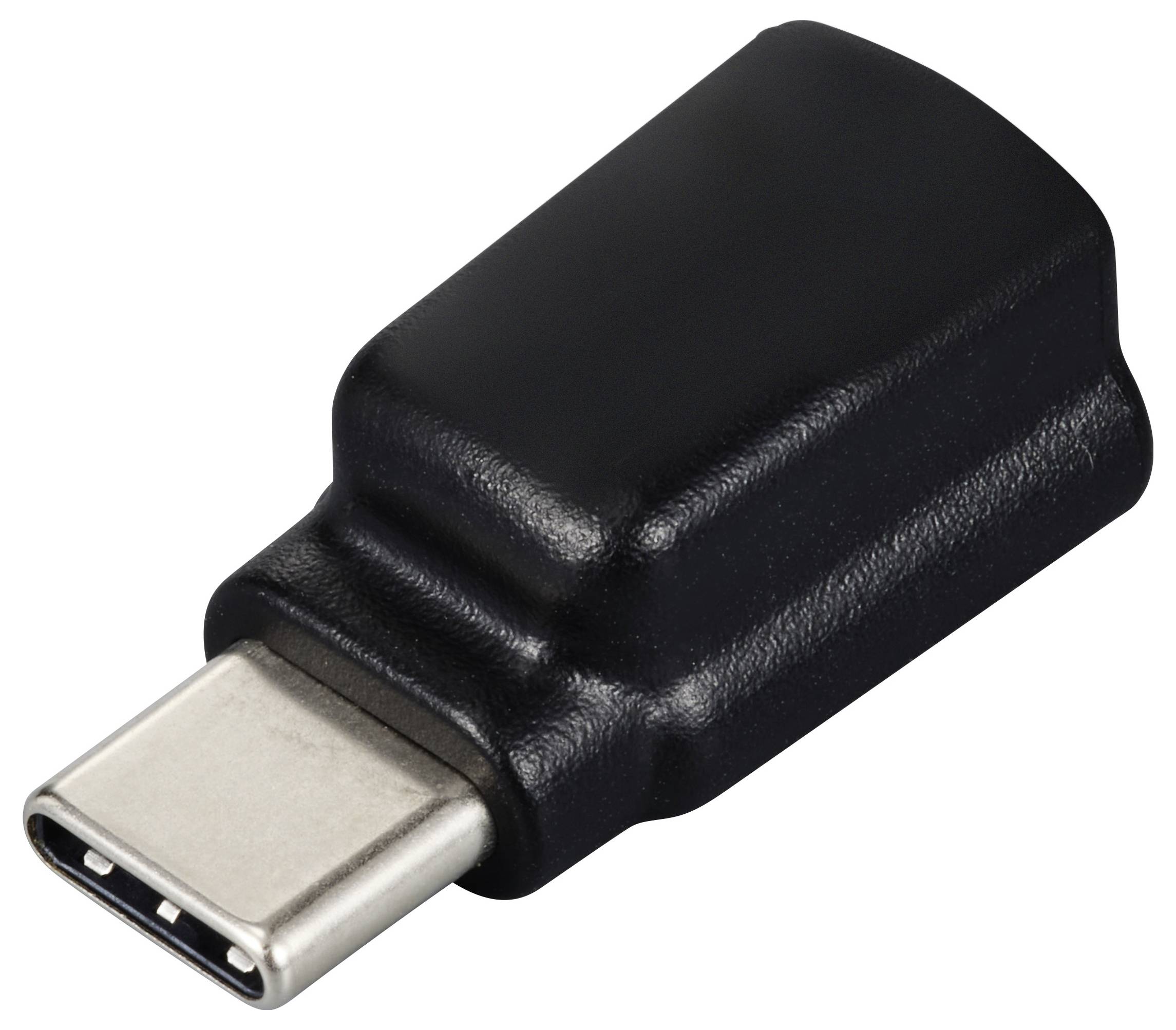 Czarny adapter USB-C do USB-A, mały i kompaktowy, przeznaczony do podłączania urządzeń z USB-C do starszych złączy USB-A.