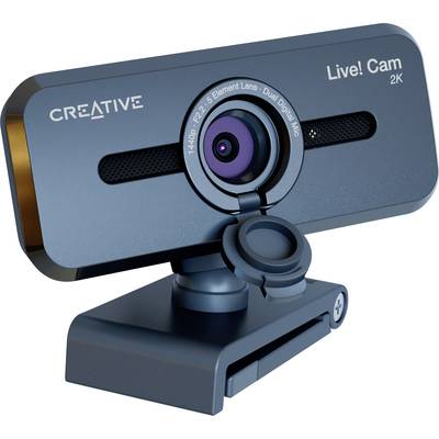 Kamera internetowa 'Creative Live! Cam 2K' na statywie, przedstawiająca przedni obiektyw i wbudowane mikrofony.