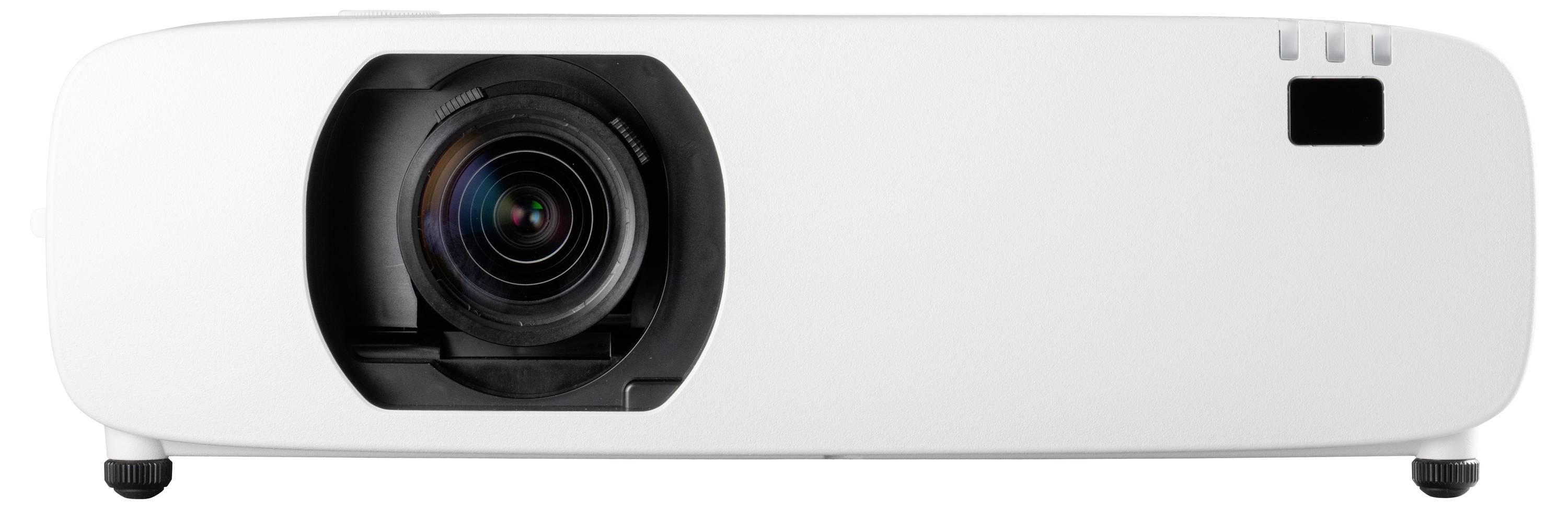 Biały projektor z widocznym obiektywem, gotowy do projekcji.
