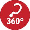 Czerwony okrąg z białym znakiem zapytania i napisem „360°