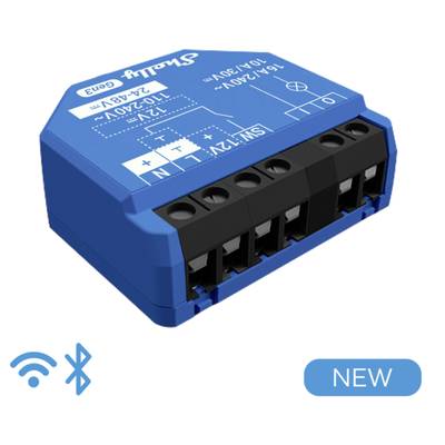 Niebieskie urządzenie Smart Home z portami i symbolami oznaczającymi łączność Wi-Fi oraz Bluetooth. Nowy artykuł.