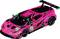Różowy samochód wyścigowy z czarnymi akcentami i numerem '83', logo sponsorów oraz dużym tylnym skrzydłem.