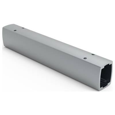 Metalowy pręt prostokątny o gładkiej powierzchni z wieloma otworami; służy jako element łączący lub nośny.