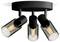 Potrójny plafon sufitowy z czarnymi oprawkami i przezroczystymi kloszami, które ciepło świecą. Idealny do nowoczesnych wnętrz.