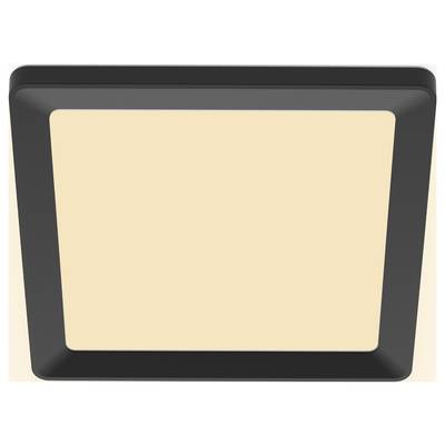 Kwadratowa lampa sufitowa LED z czarną ramą i ciepłym białym światłem, odpowiednia do oświetlenia pomieszczenia.