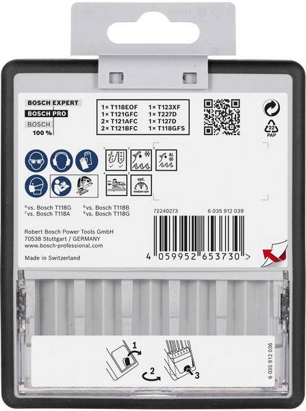 Opakowanie przedstawia zestaw wierteł marki Bosch z różnymi typami i rozmiarami wierteł. Widoczny jest kod EAN oraz informacje o producencie.