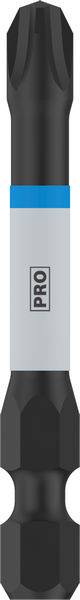 Czarny wkład do śrubokręta z szarą i niebieską osłoną, na której widnieje napis 'PRO'. Odpowiedni do prac śrubowych.