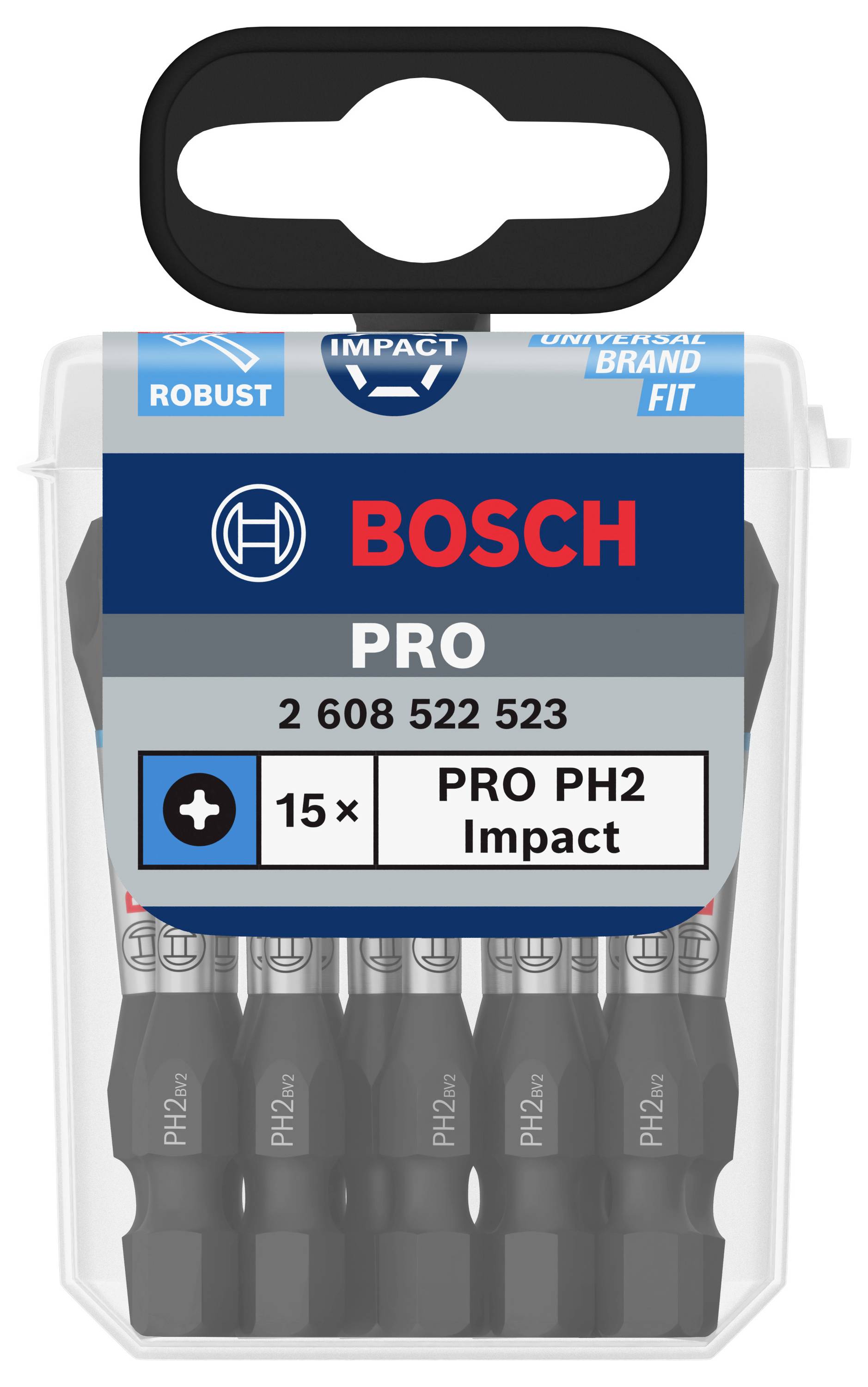Zestaw bitów udarowych Bosch Pro PH2, 15-elementowy. Solidna, uniwersalna końcówka do prac śrubowych.