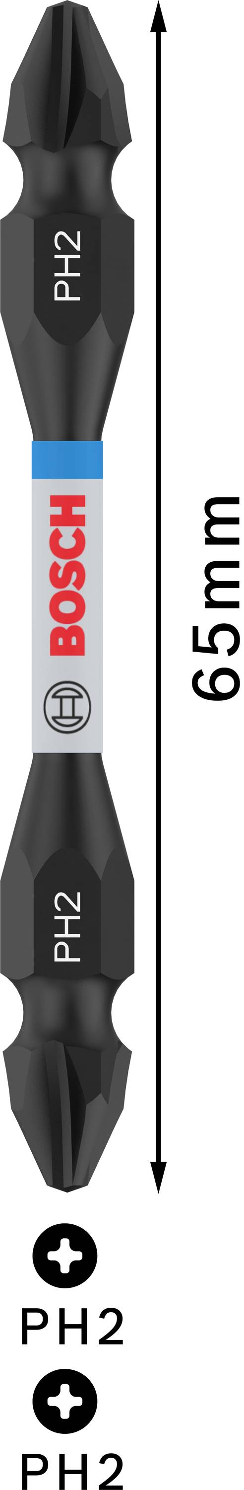 Bit podwójny śrubokręt Bosch, PH2, długość 65 mm, odpowiedni do śrub z łbem krzyżowym.