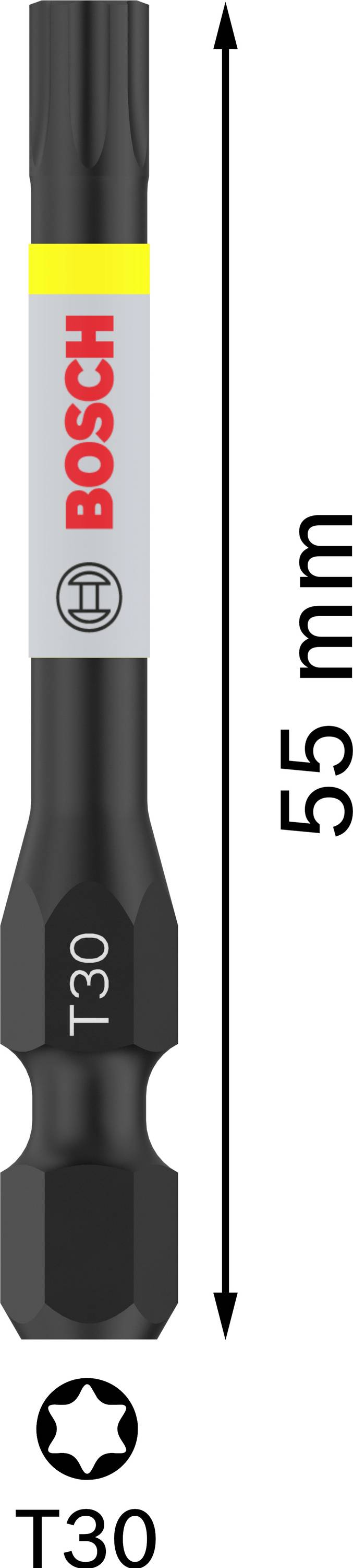 Bit wkrętakowy BOSCH, typ T30, długość: 55 mm, kolor czarny, przeznaczony do śrub Torx.