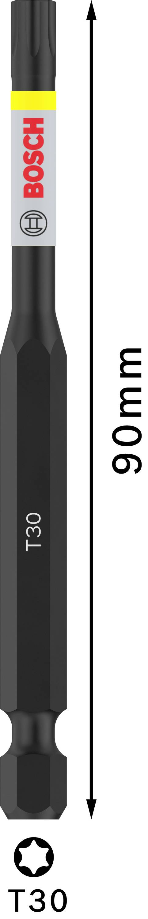 Bit do wkrętarki 'Bosch', długość 90 mm, typ T30, czarny, z opisem na trzpieniu. Idealny do prac śrubowych.