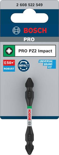 Bit wkrętakowy Bosch Pro PZ2 Impact w opakowaniu. Kluczowe cechy: wytrzymały, uniwersalnie kompatybilny.