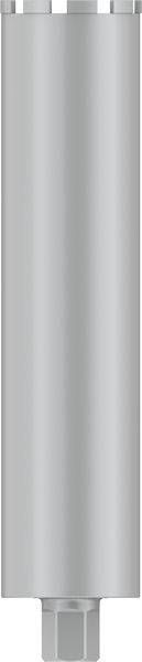 Szary, cylindryczny metalowy pręt lub narzędzie, ustawione pionowo.
