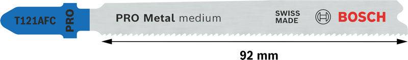 Brzeszczot Bosch do metalu, model T121AF, długość 92 mm, duże zęby, odpowiedni do materiałów o średniej grubości.