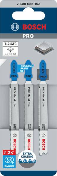 Brzeszczoty Bosch PRO, opakowanie 3 sztuki, odpowiednie do uniwersalnych cięć w metalu, numer produktu 2 608 655 103.
