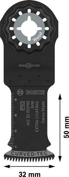 Brzeszczot Bosch Starlock do drewna, czarny, długość 50 mm, szerokość 32 mm.