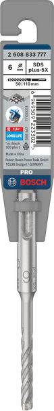 Wiertło SDS-MAX firmy Bosch, średnica 6 mm, długość 265 mm. Opakowanie przedstawia kod kreskowy i zdjęcie produktu wiertła.