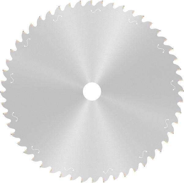 Srebrna piła tarczowa z ostrymi zębami równomiernie rozmieszczonymi wzdłuż krawędzi.