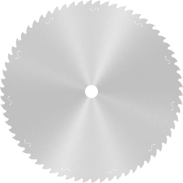 Srebrna piła tarczowa z wieloma ostrymi zębami wzdłuż krawędzi.
