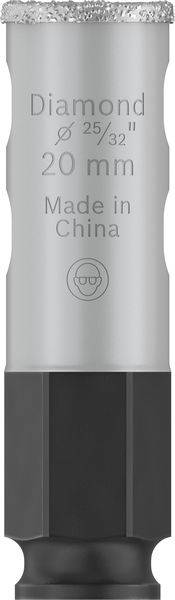 Wiertło diamentowe, średnica 20 mm, wykonane w Chinach.