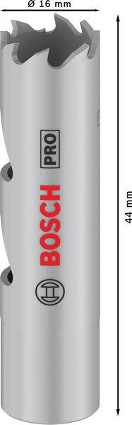 Końcówka wiertarska o średnicy 16 mm i długości 41 mm; w kolorze srebrnym z logo 'Bosch Pro'. Odpowiednia do precyzyjnych prac wiertniczych.