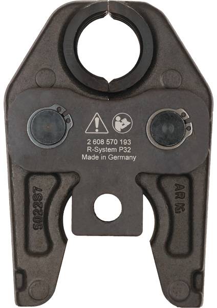 Nakładka z nadrukiem: '2 608 570 193, R-System P32, Wyprodukowano w Niemczech'. Zawiera symbole ostrzeżenia i kompatybilności.