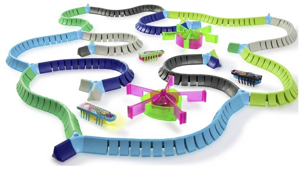 Zabawkowy zestaw z kolorowymi torami i małymi, zasilanymi bateryjnie owadami poruszającymi się po nich. Idealny do kreatywnej rozrywki.