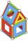 Kolorowe magnetyczne klocki w kształcie domu, składające się z kwadratów i trójkątów, ilustrują kreatywną zabawę i magnetyczne zabawki.