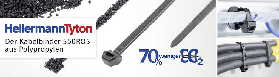 Opaska kablowa S5ROS z polipropylenu, redukuje emisję CO2 o 70%, przeznaczona do różnorodnych zastosowań z przewodami i kablami.