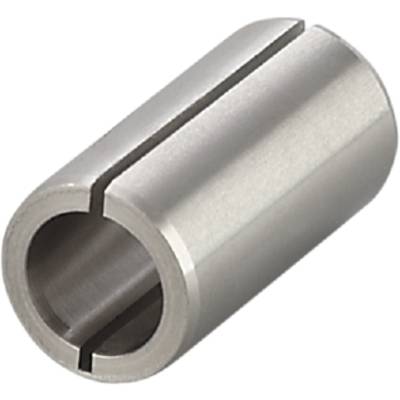 Srebrny cylinder, prawdopodobnie metalowy, z podłużnym wcięciem, stanowiący element techniczny.