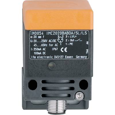 Przemysłowe urządzenie z oznaczeniem 'IMC2020'. Napięcie: 20-250V AC/DC. Prąd: 3-150mA AC. Producent: ifm electronic, Essen, Niemcy. Stopień ochrony: IP67.