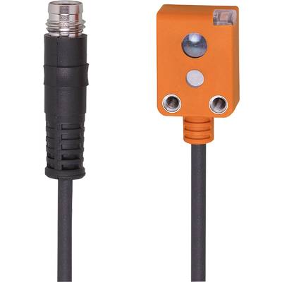 Zbliżenie pomarańczowego czujnika elektrycznego z podłączonym przewodem, ukazujące szczegóły złączy.