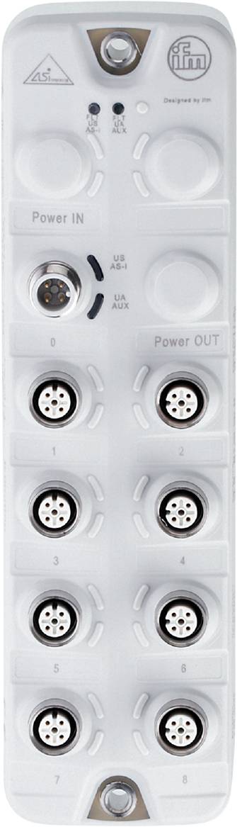 Zbliżenie elektronicznych złączy na urządzeniu, oznaczonych napisami "Power OUT", "0", "1" oraz "2" dla poszczególnych gniazd.