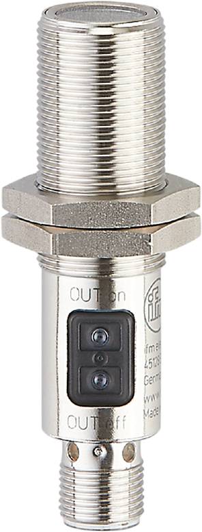 Cylindryczny czujnik metalowy z gwintem gwintowanym i okienkiem obserwacyjnym, prezentujący kamerę lub soczewkę, przeznaczony do zastosowań przemysłowych.